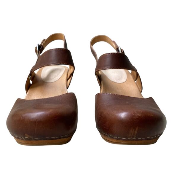 Dansko Taci Brown Leather Mary Jane Wedge Clogs EU 41 US 11 Cottage Boho Neutral - Picture 8 of 15